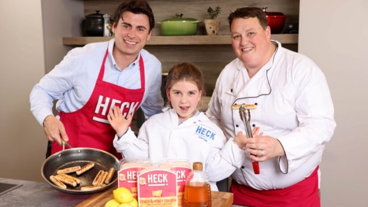 Lola with Heck co-founder Jamie Keeble (left) and the company’s ‘sausage scientist’ Calum Smith (credit: Glen Minikin)