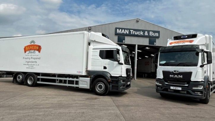 The new MAN refrigerated lorries which will deliver frozen and chilled products to customers across the UK. Credit: Beacon Foods