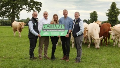 L-R: Jim O’ Toole, chief executive officer of Bord Bia, Alistair Macrow, chief executive officer of McDonald's UK & Ireland, Laura Henderson, VP UK & Ireland supply chain of McDonald’s, John Phelan, Activate farmer, and Niall Browne, chief executive officer of Dawn Meats at the launch of the new sustainability programme. Credit: Dawn Meats